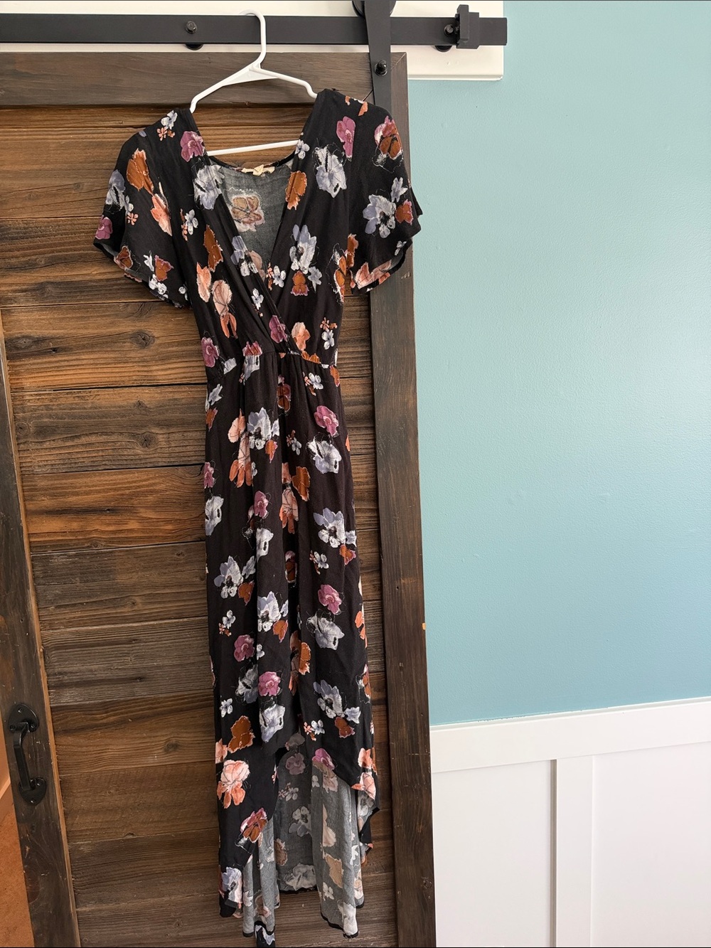 ILLA ILLA Black Floral High-Low Dress with Pink and Rust Blooms